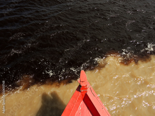 Confluence of Amazon river and Rio Negro near Manaus in Brazil photo