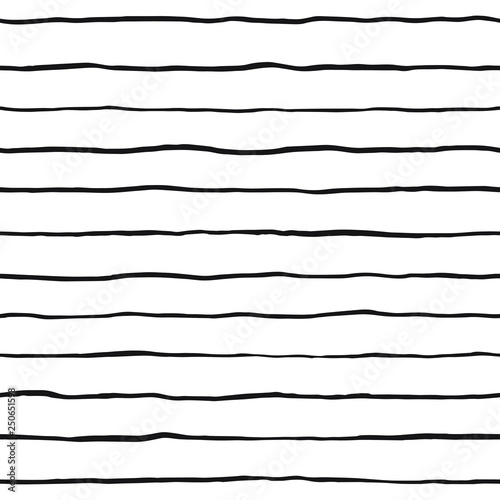 Brush hand drawn ink uneven textured stripes, pinstripes, thin strokes seamless vector pattern. Doodle uneven bars, streaks, wavy lines with rough edges texture. Black and white elegant background. 