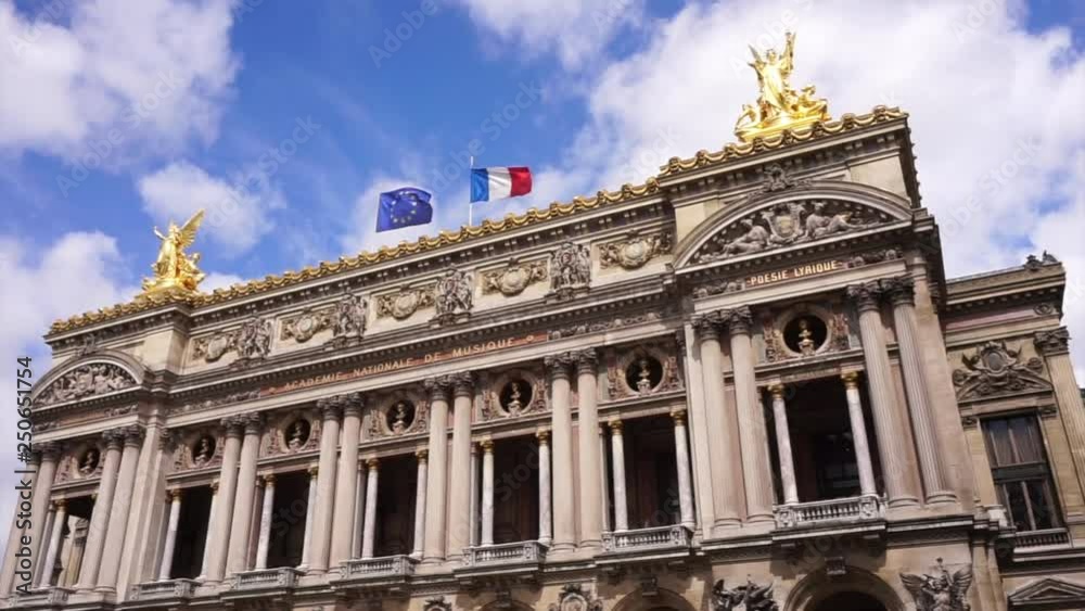 Video from famous Palais Garnier or Opera in center of Paris with beautiful scattered clouds, France Video from famous Palais Garnier or Opera in center of Paris with beautiful scattered clouds, France