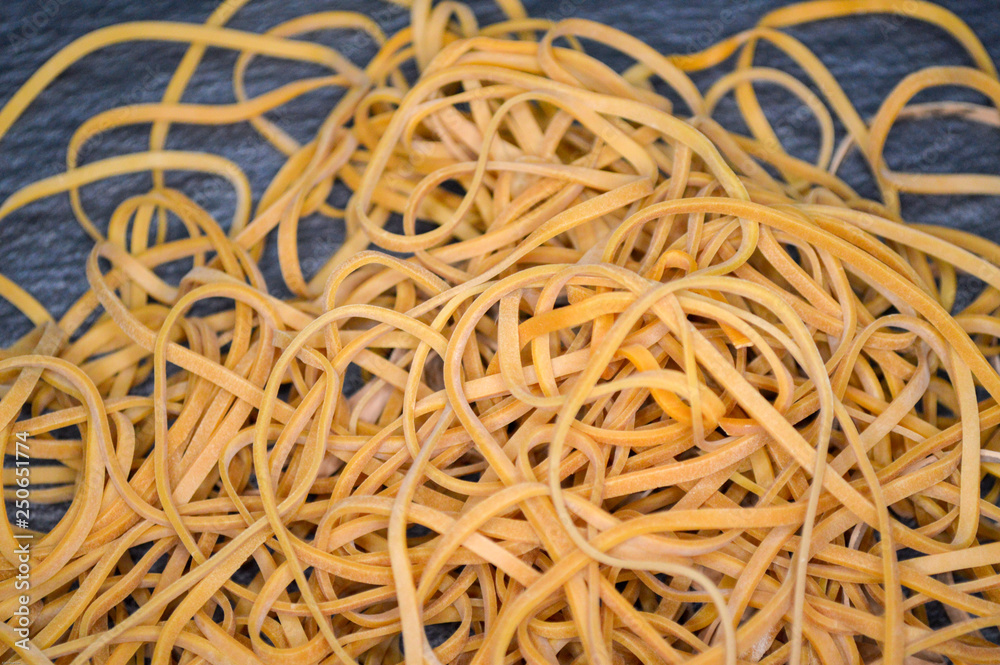 Close up of a pile of rubber bands