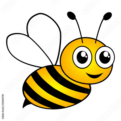 Lovely simple design of a yellow and black bee on a white background