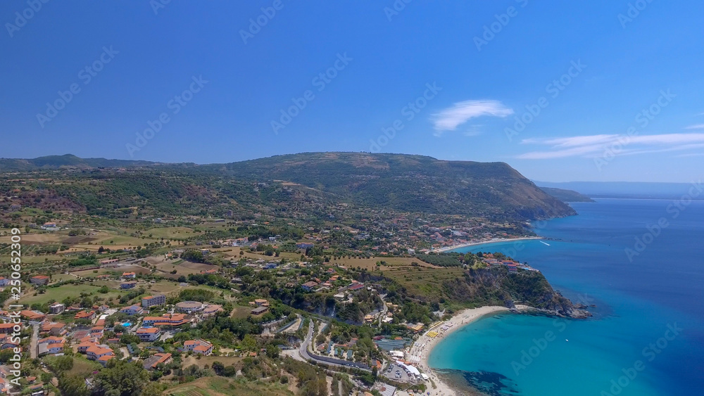 Aerial view of italian coastline in summer season. Calabria from the sky