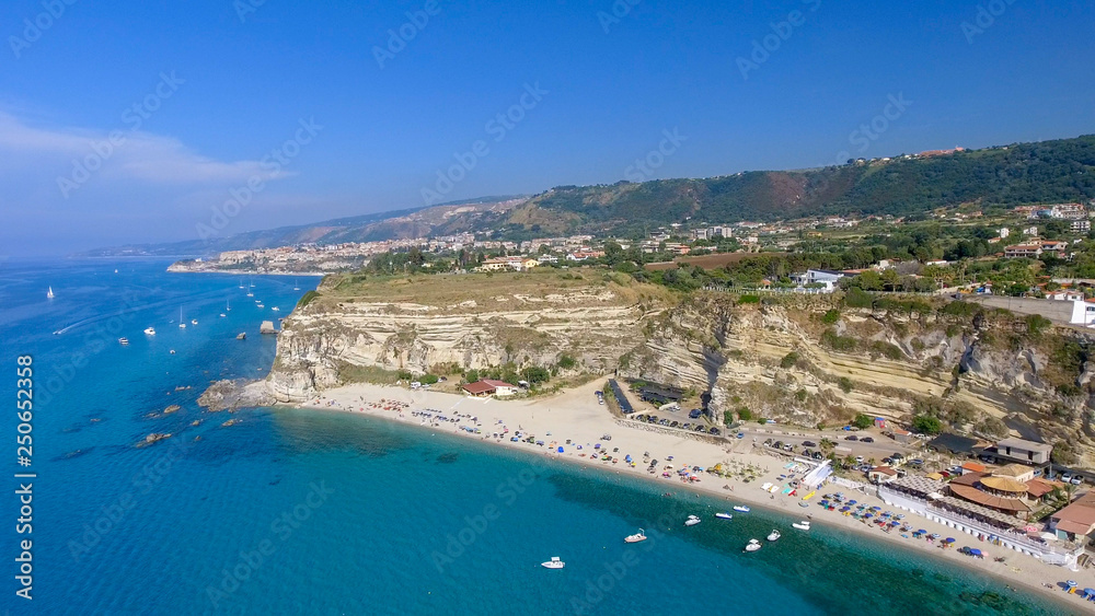 Road, coastline and houses of Calabria, beautiful aerial view in summer season