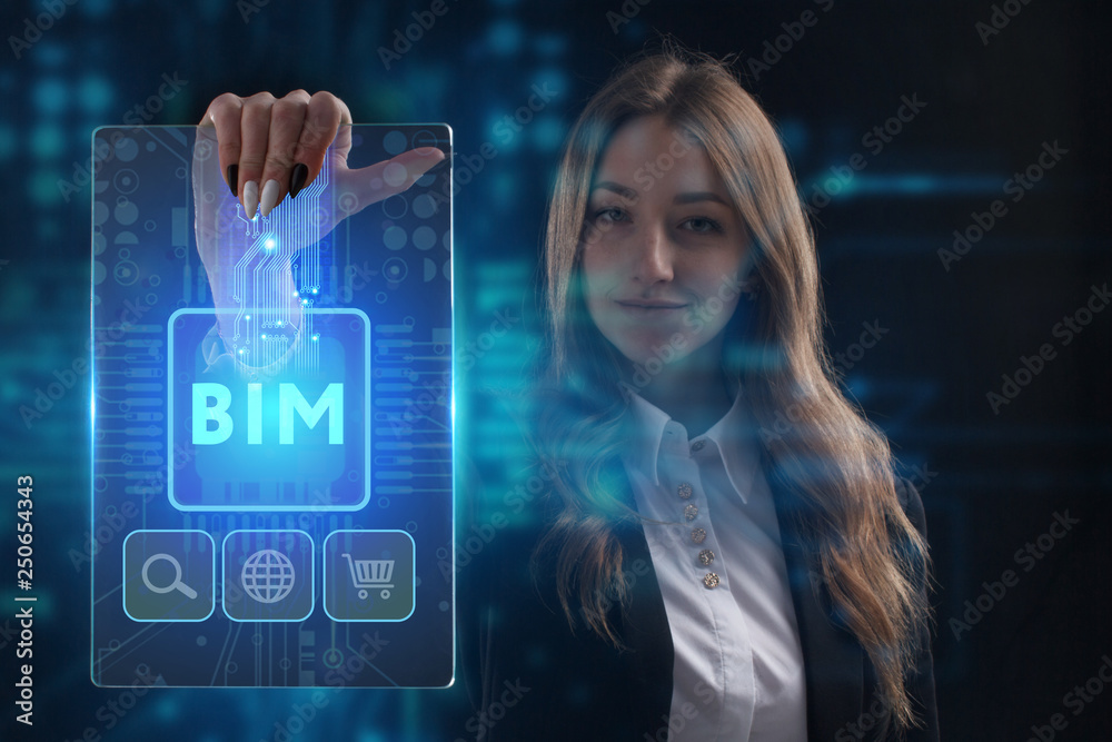 The concept of business, technology, the Internet and the network. A young entrepreneur working on a virtual screen of the future and sees the inscription: BIM