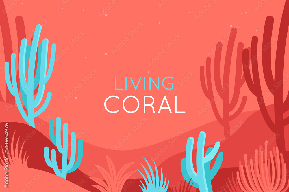 Vector illustration in trendy flat and linear style - abstract simple background in trendy living coral color