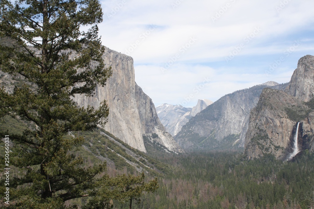 A view on Yosemite valley and falls