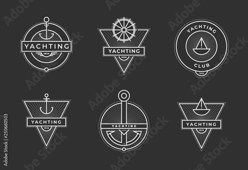 Yachting club logo set. Yachting, yahct club logo set with boad, sail and. Yacht sport. Vector illustration.
