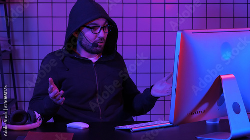 Gamer or streamer watching stream. Disappointed in the end.