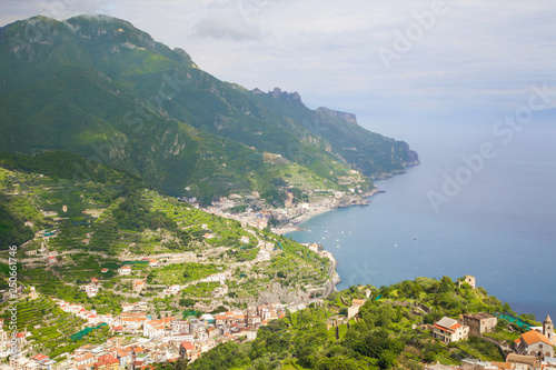 View from the top on cozy and cute town on the Amalfi Coast, Italy. photo