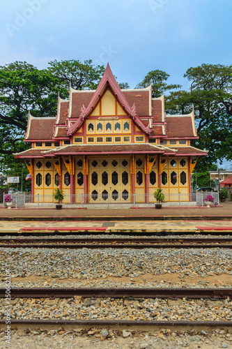 Prachuap Khiri Khan  Thailand - March 16  2017  Colorful royal pavilion at Hua Hin Railway Station that has been considered to be the most beautiful station and became very popular tourist attraction.