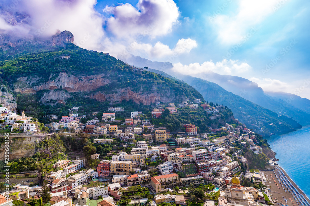 Aerial  view of the town of Positano at  Amalfi Coast, Italy.
