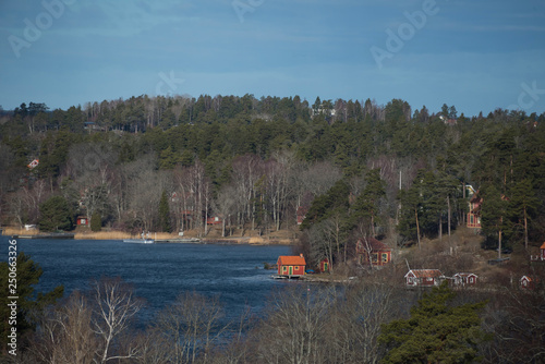 Houses and landscape in the Stockholm archipelago a spring day photo