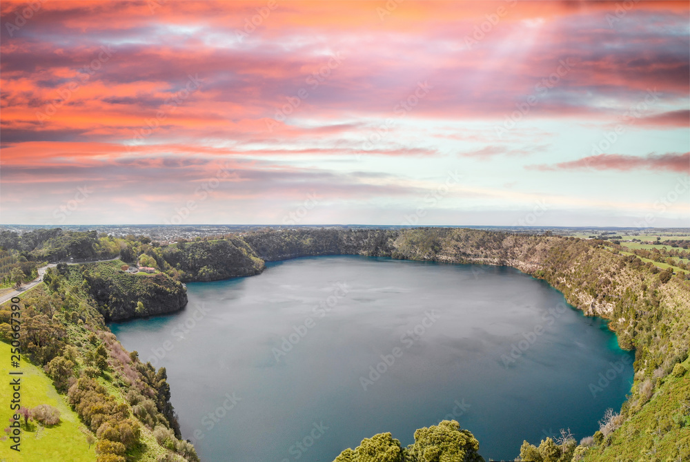 Panoramic aerial view of Mount Gambier Blue Lake, South Australia