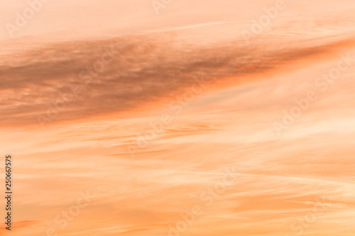 Colorful sunset sky. Bright orange. Copy space. Place for text and design