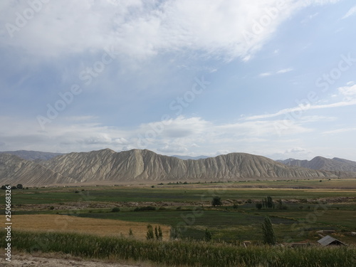 Mountains in the delta of the river Naryn. Kyrgyzstan Tian Shan. 