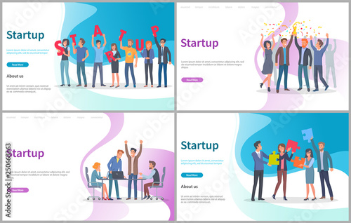Startup new project beginning vector, launching innovative solution. Conference with brainstorming and finding decision, success in office, jigsaw. Website or webpage template, landing page flat style