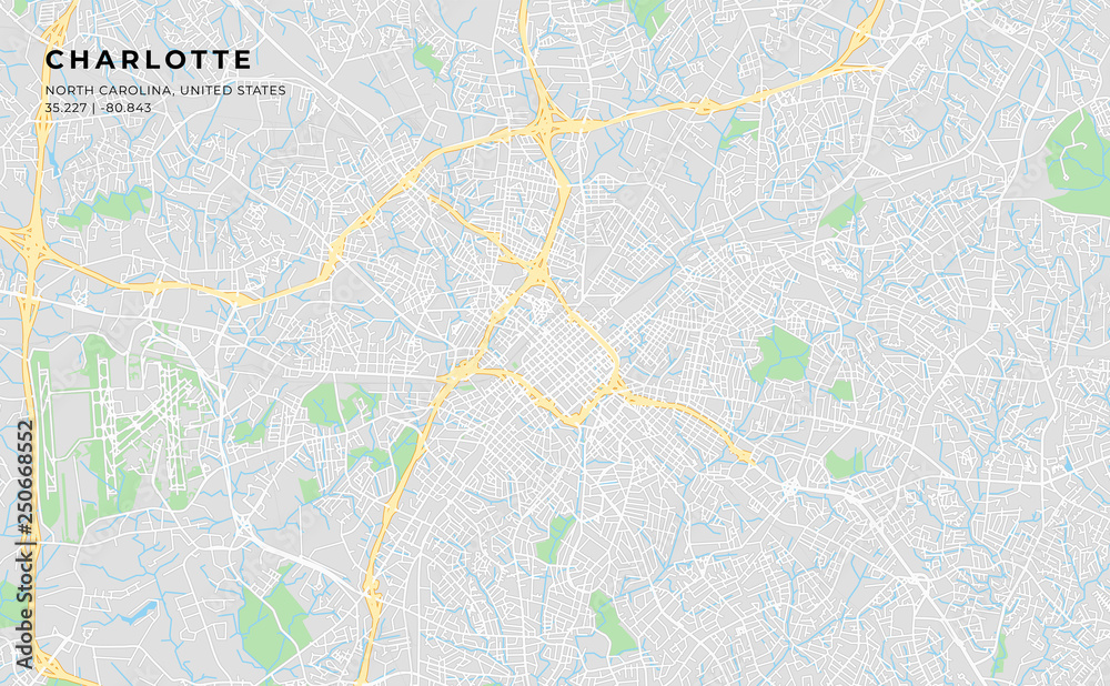 Printable street map of Charlotte, North Carolina