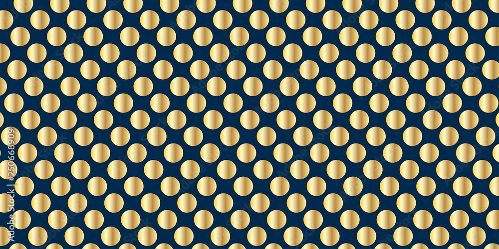Circle dots abstract luxury gold pattern ornament background on the blue backdrop. Vector EPS 10 illustration.