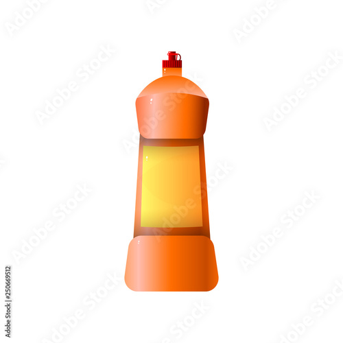 Plastic orange detergent bottle with place for lettering isolated on white background.