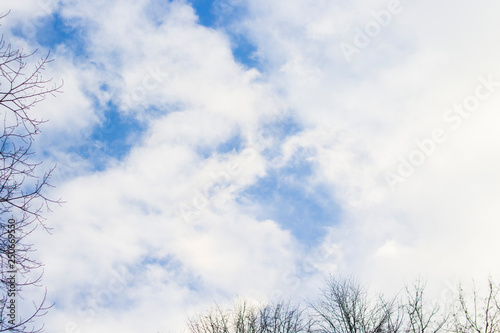 Blue sky with clouds. Copy space. Place for text