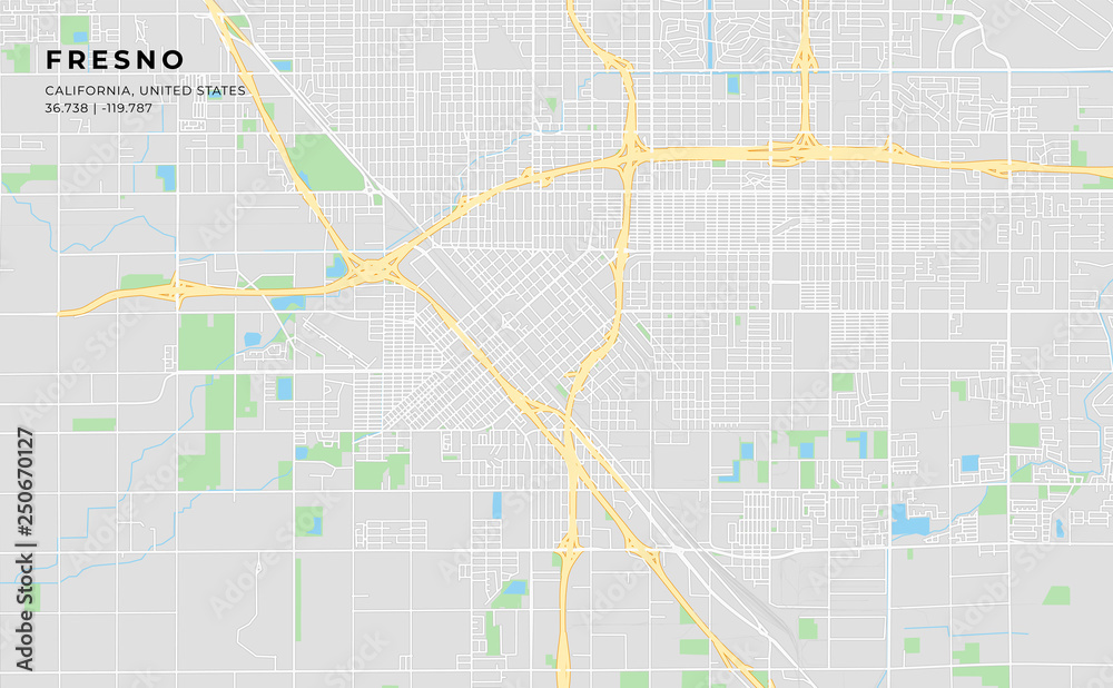 Printable street map of Fresno, California