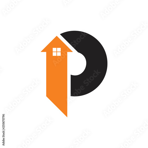 abstract letters p home arrow logo vector
