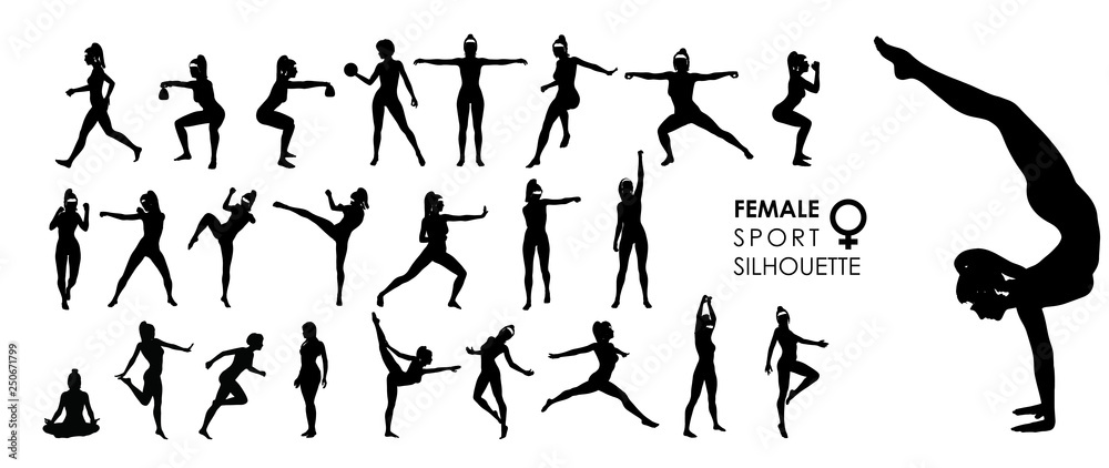 Female Women Sport, Dance, Fight Silhouette Vector 25 Set Female Women Sport, Dance, Fight Silhouette Vector 25 Set
