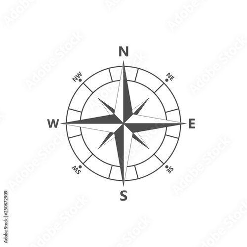 Compass rose, navigition icon. Vector illustration, flat design.