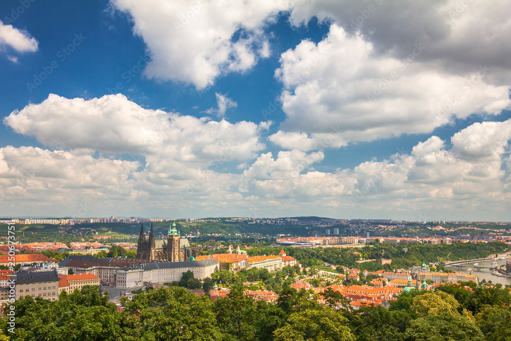 Skyline view of Prague Castle and a surrounding area, Czech Republic, Europe.