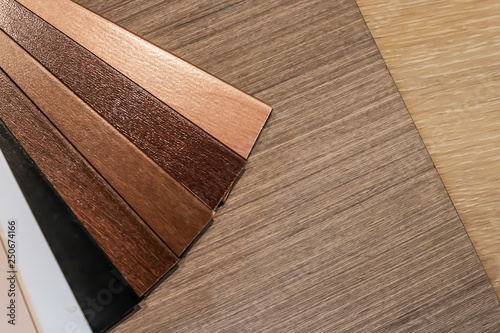 PVC Polymer Vinyl sample for customers to choose the floor design within the copy space .