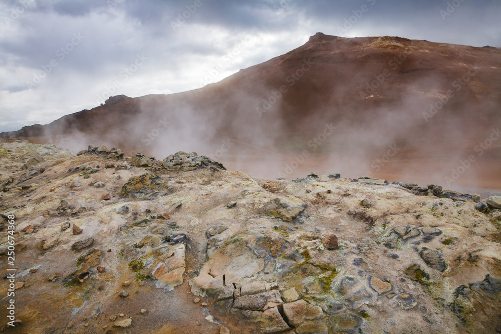 Steaming mud Hverir geothermal area Namafjall Myvatn Northeastern Iceland Scandinavia