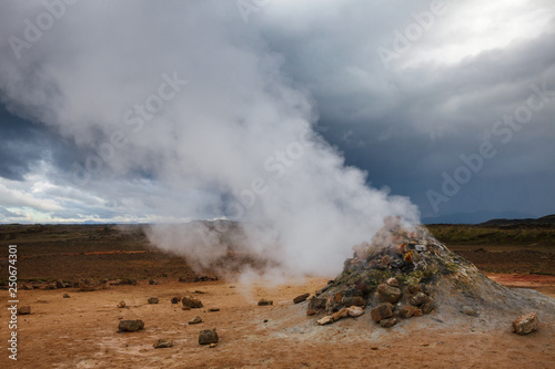 Steaming mud volcano Hverir geothermal area Namafjall Myvatn Northeastern Iceland Scandinavia