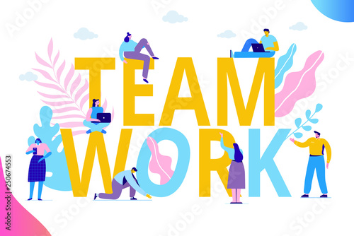 Business Team vector concept. People working together. Team Work, Partnership, Leadership Concept. Flat Vector illustration.