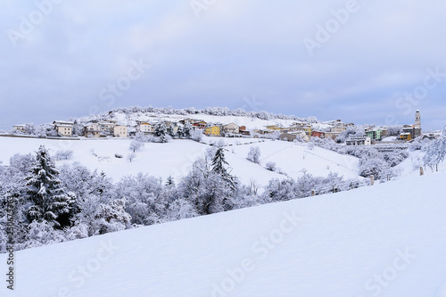 Sant'Anna d'Alfaedo, a small village near Verona, Italy, in the natural park of Lessinia, covered with fresh snow during winter © mrighetti82