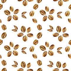 Handdoek met foto Koffie patronen Aquarel koffiebonen patroon goud bruin  © Aleksandra Merenkova