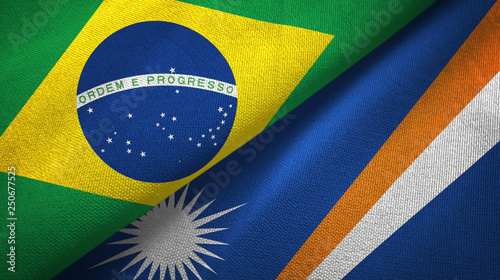 Brazil and Marshall Islands two flags textile cloth, fabric texture