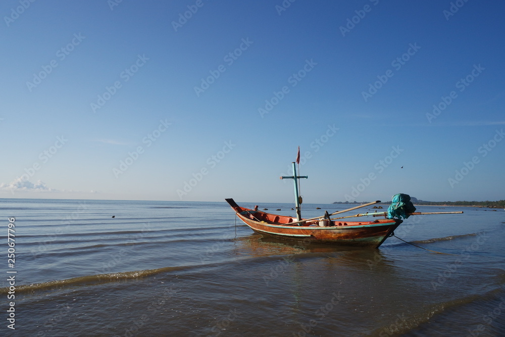 Fototapeta premium Boats Parking on the beach in Chumphon, Thailand