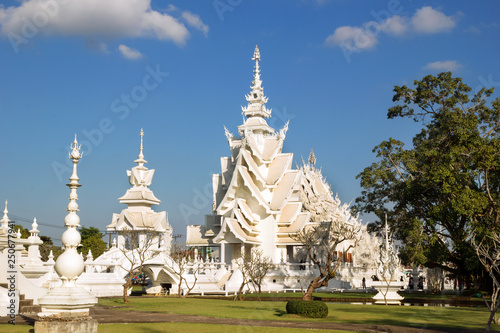 View on Wat Rong Khun (The White Temple) in Chiang Rai, Thailand.