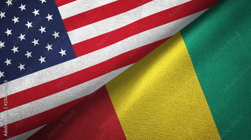 United States and Guinea two flags textile cloth, fabric texture