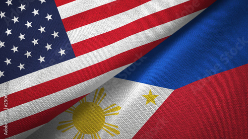 United States and Philippines two flags textile cloth, fabric texture