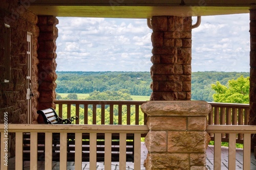 Patio on an old home, looking over Missouri farmland.