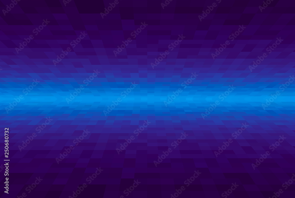 Abstract purple and indigo blue gradient background. Texture with pixel square blocks. Mosaic pattern. Planes in angle perspective