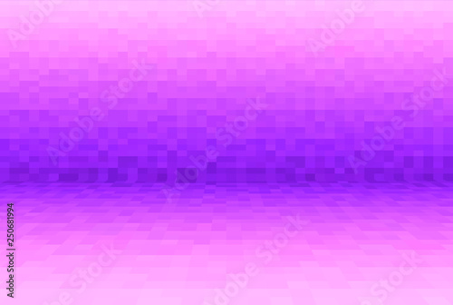 Abstract purple and pink color photo studio background with gradient pixel square blocks and mosaic grid pattern in bright empty space, wall, floor, scene, showroom backdrop design