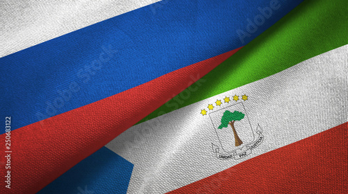 Russia and Equatorial Guinea two flags textile cloth, fabric texture