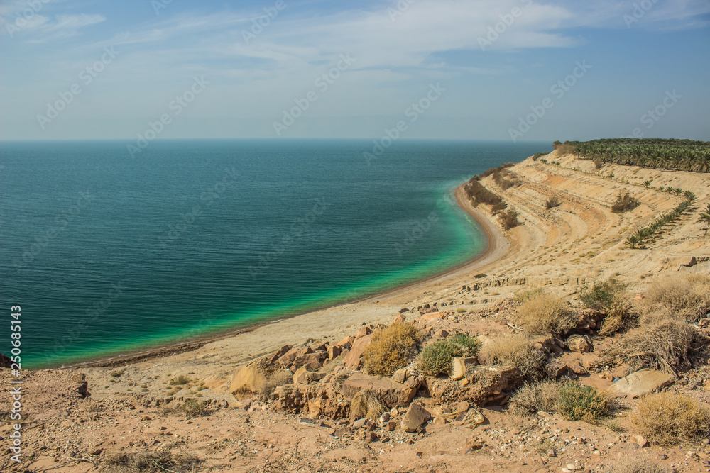 aerial photography of Middle East dead sea dry rocky and stone shoreline scenery landscape 