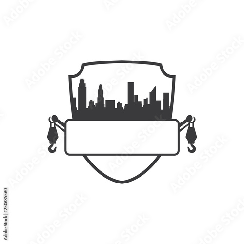 vector illustration logo design shield skyline and towing