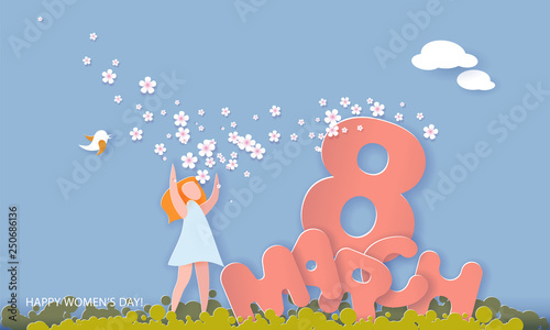 Happy 8 March womens day paper cut card