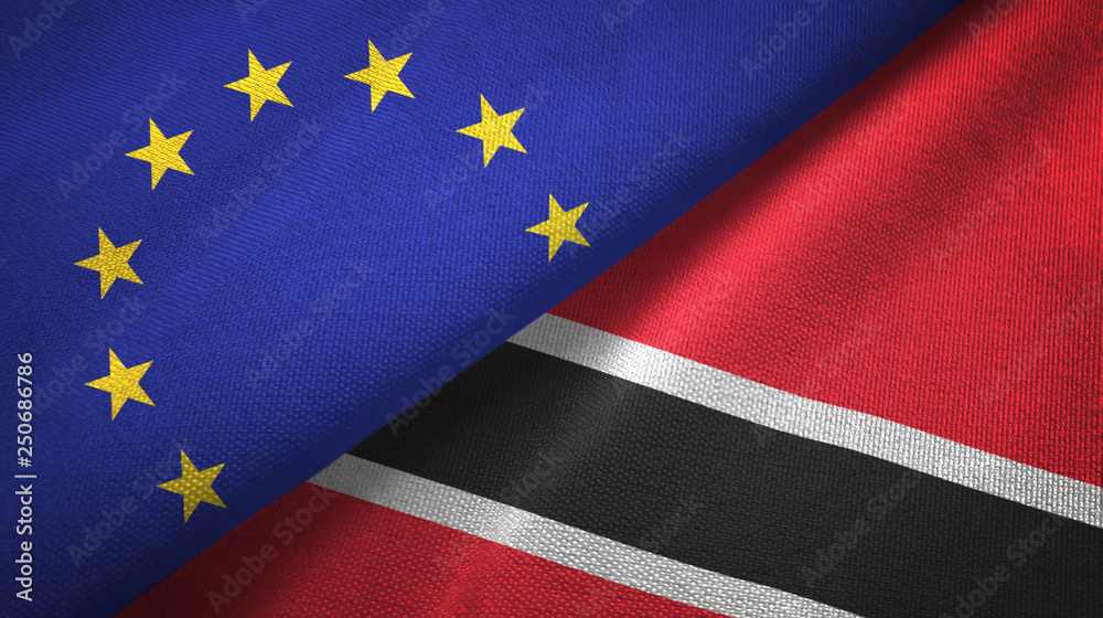 European Union and Trinidad and Tobago two flags textile cloth, fabric texture European Union and Trinidad and Tobago two flags textile cloth, fabric texture