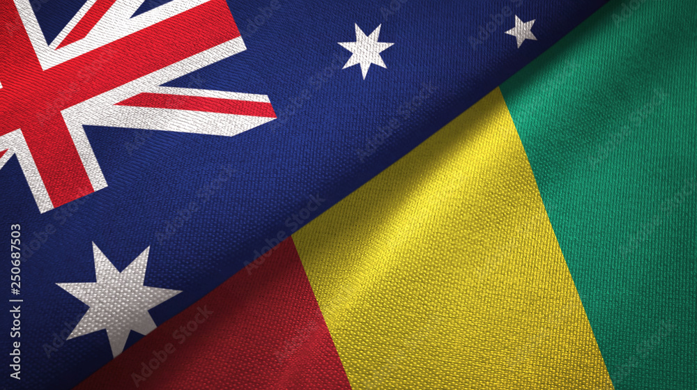 Australia and Guinea two flags textile cloth, fabric texture Australia and Guinea two flags textile cloth, fabric texture