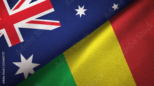 Australia and Mali two flags textile cloth, fabric texture